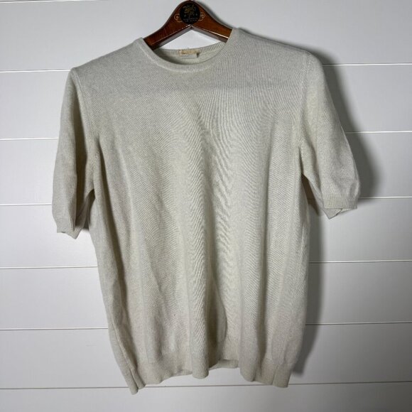 Malo 100% Cashmere Cardigan & Short Sleeve Sweater Cardigan Set Cream Sz Large - Picture 10 of 12